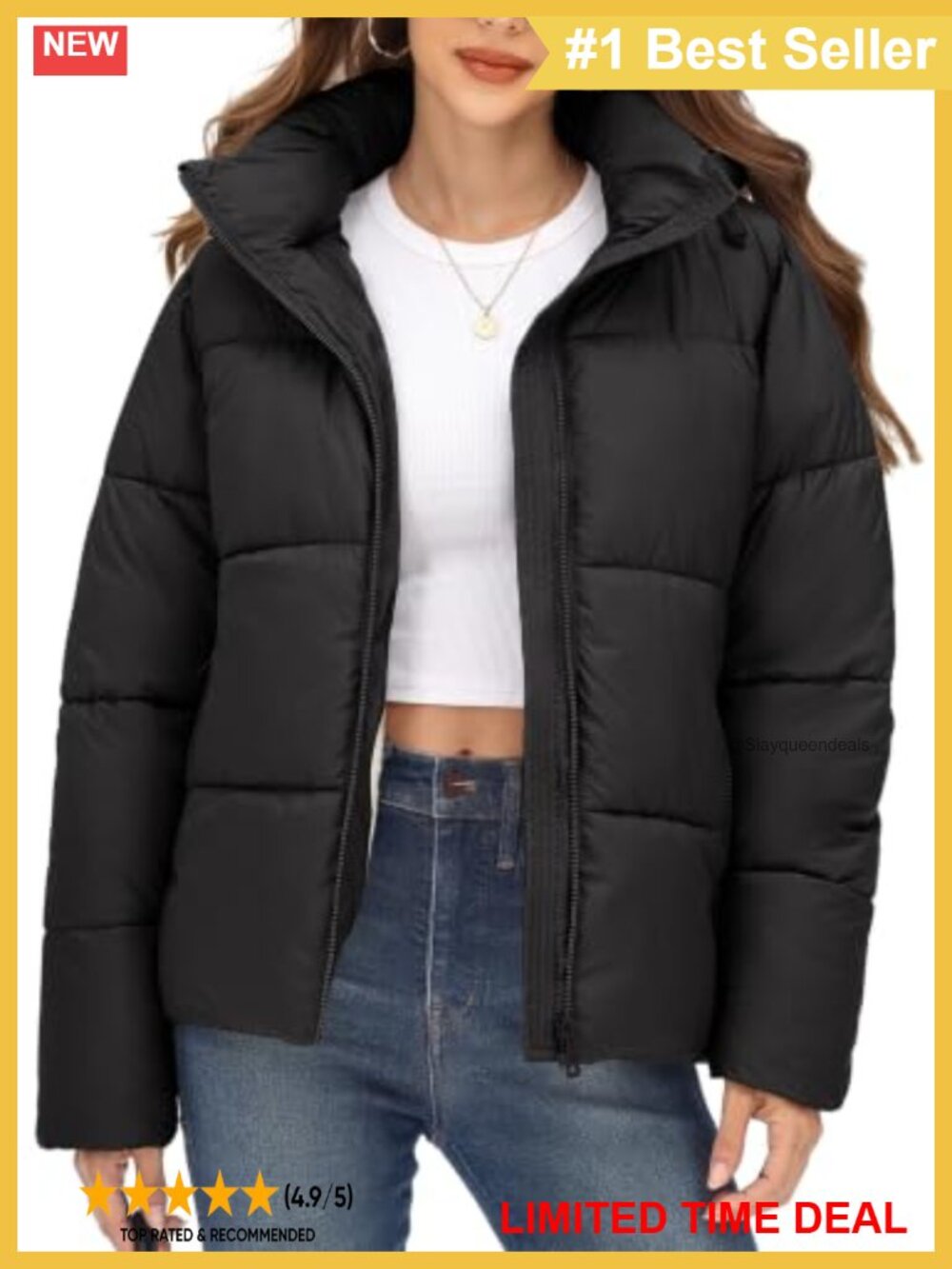 Women's Puffer Jacket Faux Fur Lined Warm Quilted Winter Coat Short